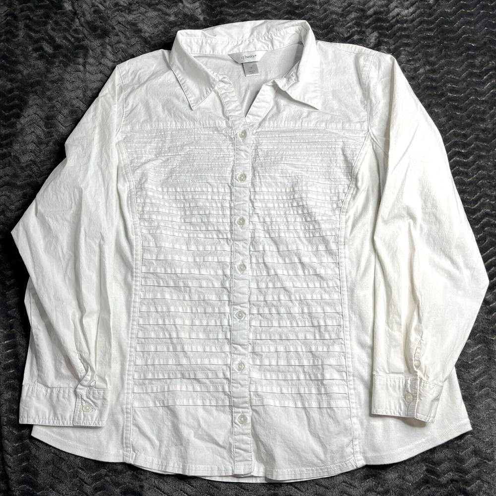 CJ Banks Size XL Women's Button Down Collared Shirt White